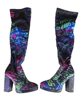 Statement Thigh-High Platform Boots in Neon Multi-Color